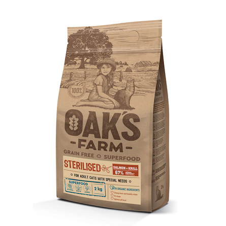 Oaks Farm Grain Free Sterilised Adult Cat беззерновой сухой корм для кастрированных/стерилизованных кошек, (лосось и криль) – интернет-магазин Ле’Муррр